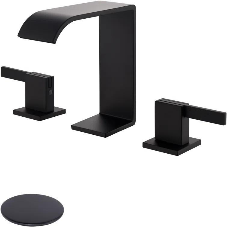 2 Handle 8 Inch Widespread Waterfall Bathroom Sink Faucet with Drain