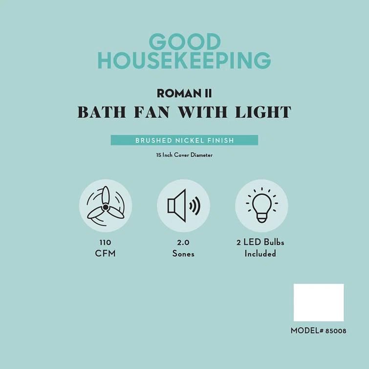Good Housekeeping 85008 Roman Ii Decorative 110 Cfm 2.0 Sones Bathroom Ventilation Exhaust Fan With Light