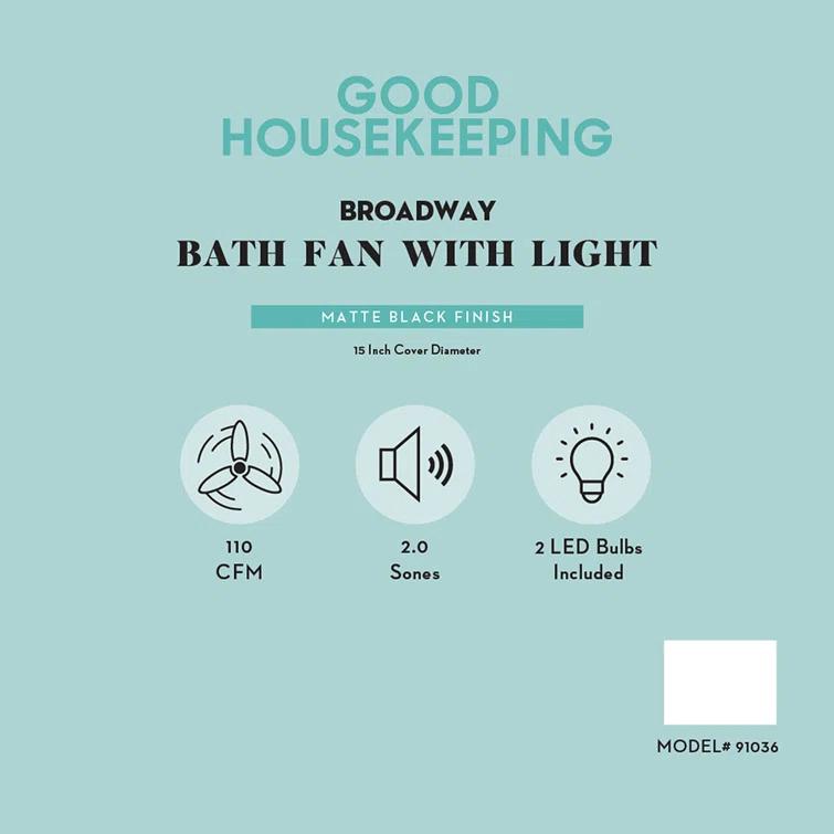 Broadway Decorative 110 Cfm 2.0 Sones Bathroom Ventilation Exhaust Fan With Light
