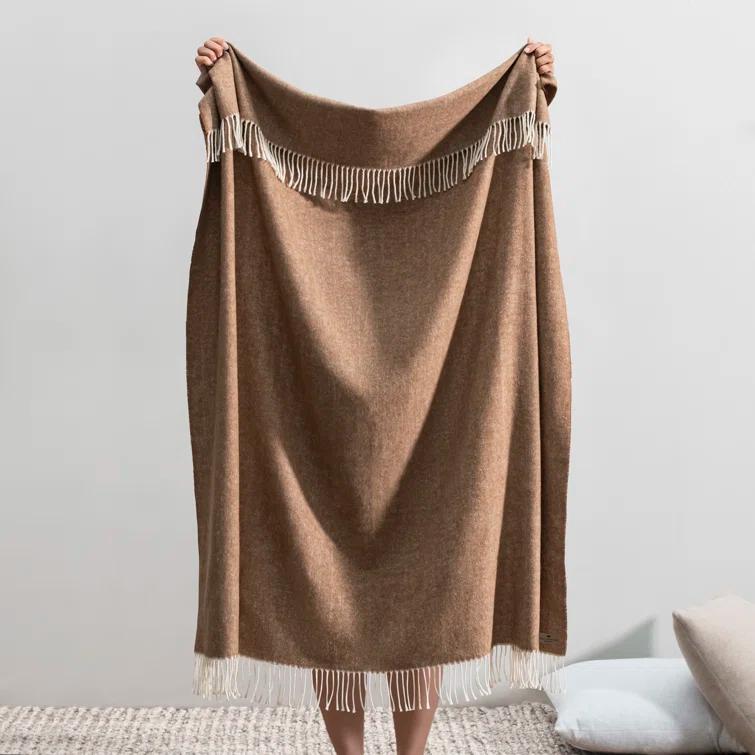 Purple Italian Herringbone Wool Throw Blanket