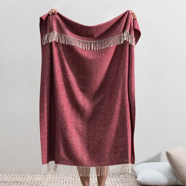 Purple Italian Herringbone Wool Throw Blanket