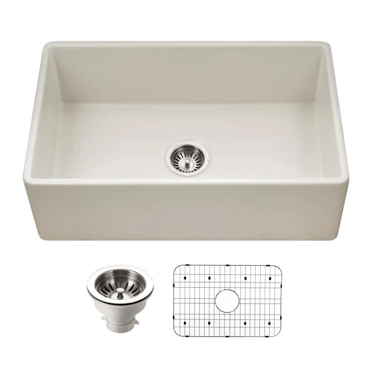 Houzer 30 in x 18 in Biscuit Fireclay Apron Front Single Bowl Kitchen Sink - PTS-4118 BQ