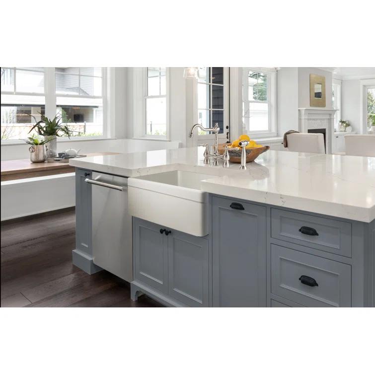 Houzer 30x20 inFireclay Apron Front Single Bowl Kitchen Sink w/ Strainer,Grid-PTS-4100 WH-C