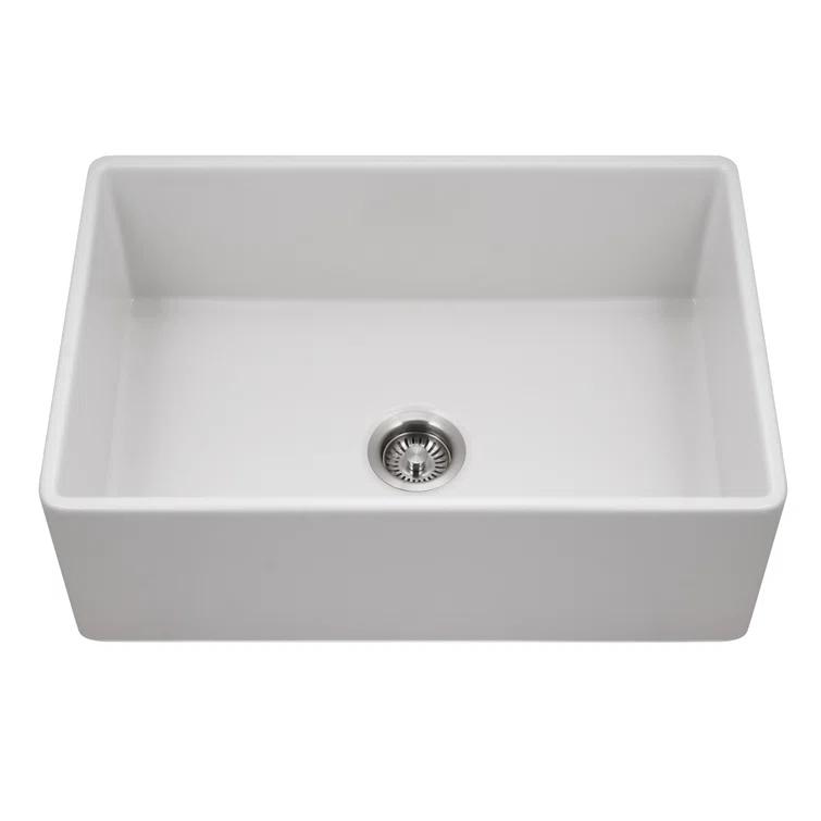 Houzer 30 in x 20 in Matte White Fireclay Apron Front Single Bowl Kitchen Sink - PTS-4100 MWH
