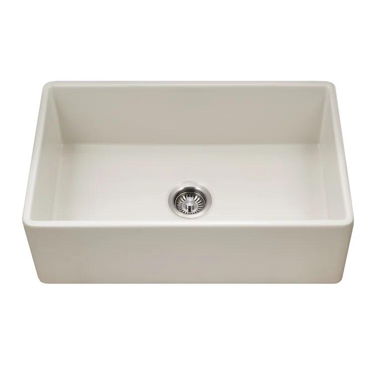 Houzer 30 in x 18 in Biscuit Fireclay Apron Front Single Bowl Kitchen Sink - PTS-4118 BQ