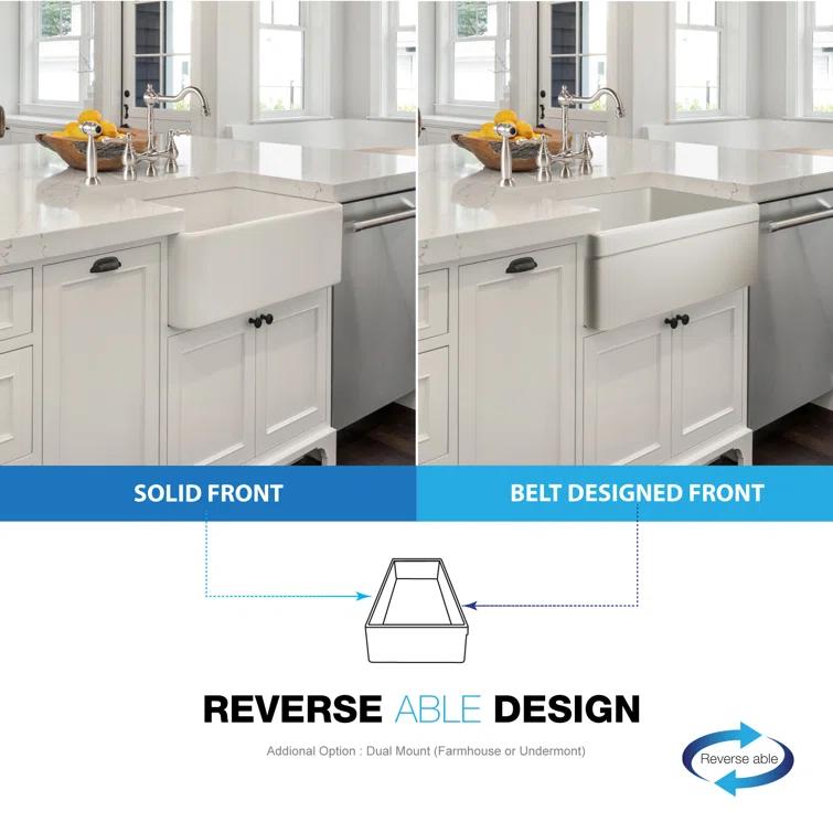 Houzer 30 in x 18 in Biscuit Fireclay Apron Front Single Bowl Kitchen Sink - PTS-4118 BQ