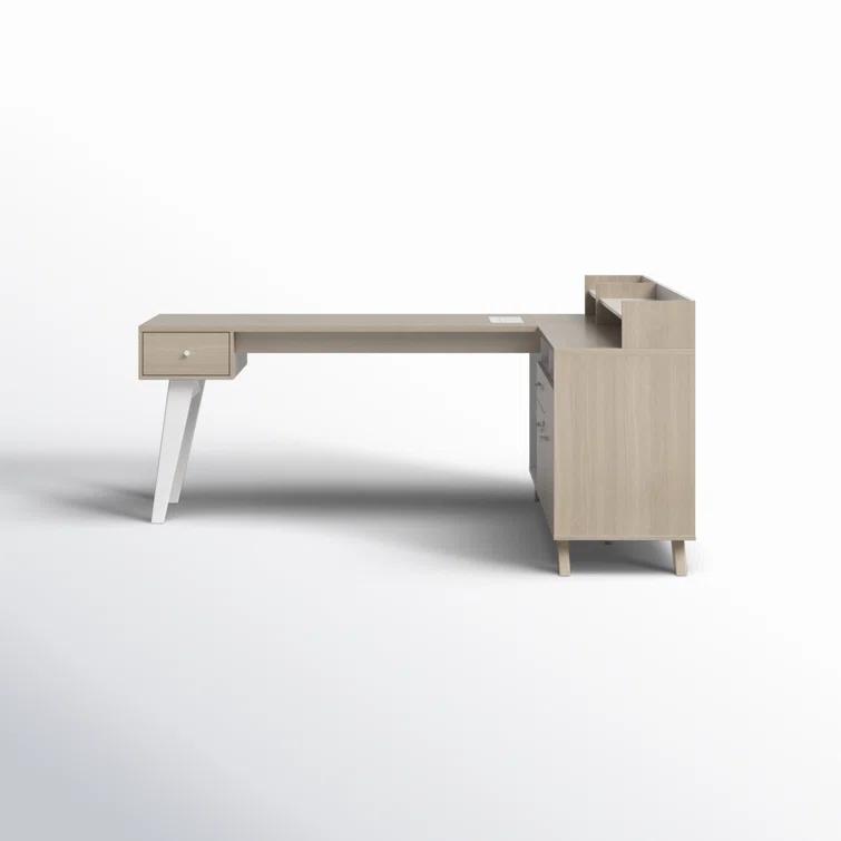 Kauan Helsy L-Shaped Desk with Power Bar and Removable Hutch Natural Walnut