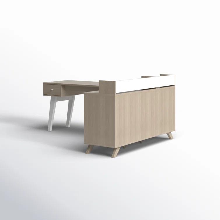 Kauan Helsy L-Shaped Desk with Power Bar and Removable Hutch Natural Walnut