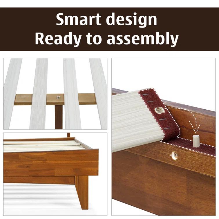 Acacia Aurora Premium Solid Wood Platform Bed Frame and High Headboard, King Bed Frame with Headboard Included, Mid Century Modern Bed with 5 years Warranty