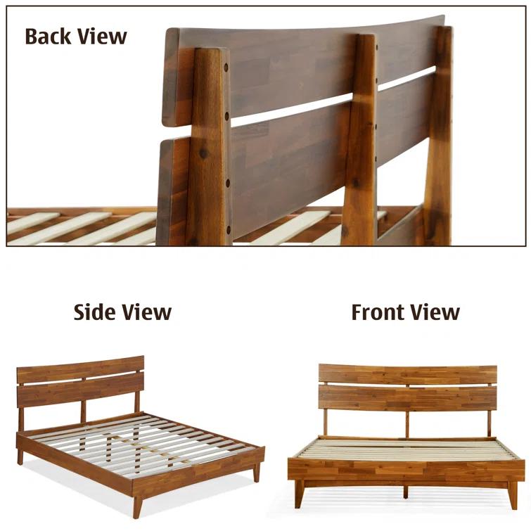 Acacia Aurora Premium Solid Wood Platform Bed Frame and High Headboard, King Bed Frame with Headboard Included, Mid Century Modern Bed with 5 years Warranty