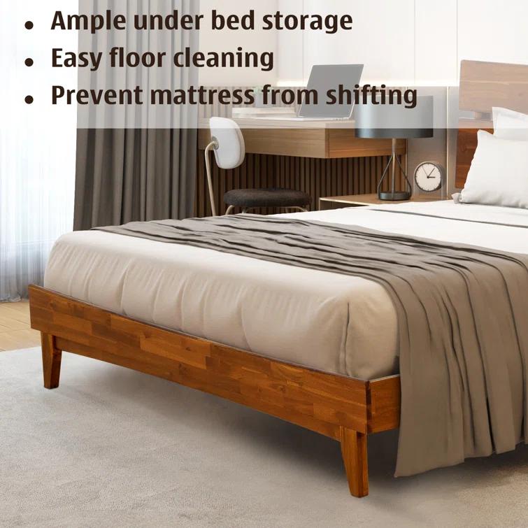Acacia Aurora Premium Solid Wood Platform Bed Frame and High Headboard, King Bed Frame with Headboard Included, Mid Century Modern Bed with 5 years Warranty
