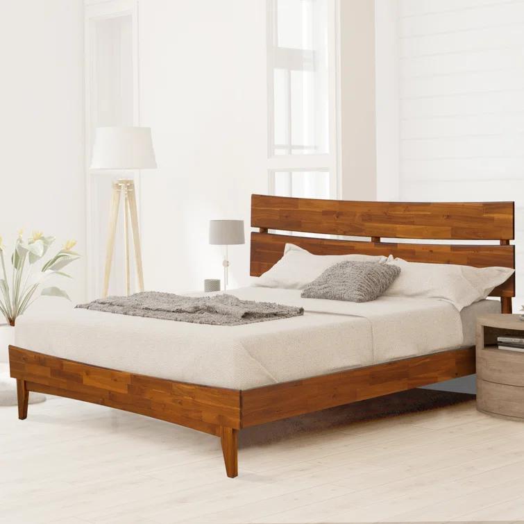 Acacia Aurora Premium Solid Wood Platform Bed Frame and High Headboard, King Bed Frame with Headboard Included, Mid Century Modern Bed with 5 years Warranty
