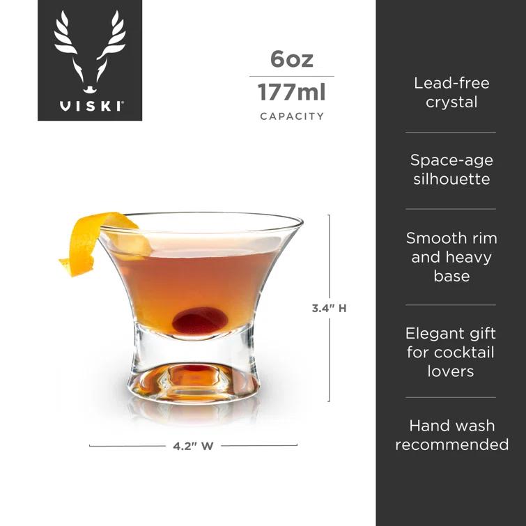 Viski Raye Heavy Base Stemless Crystal Manhattan Glasses (Set of 2)