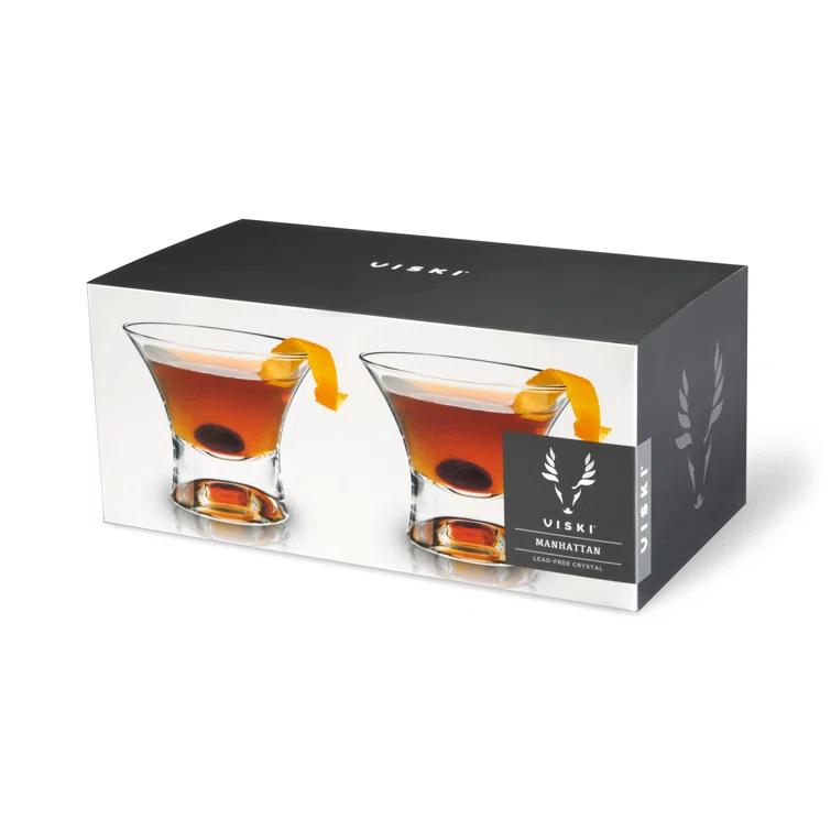 Viski Raye Heavy Base Stemless Crystal Manhattan Glasses (Set of 2)