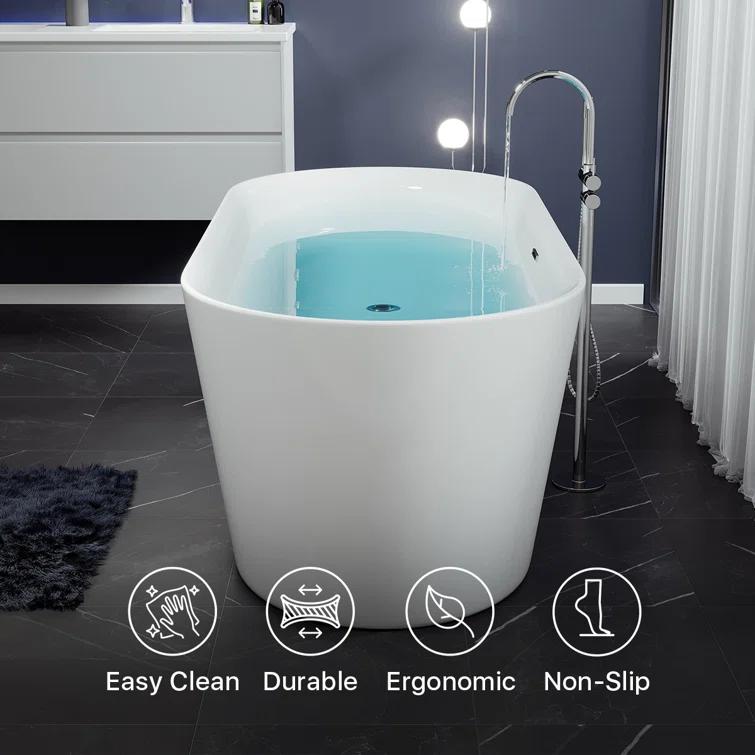 Eviva EVTB1872-60WH Rejoice 59'' x 29.5'' Freestanding Soaking Solid Surface Bathtub
