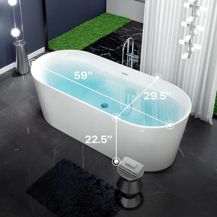Eviva EVTB1872-60WH Rejoice 59'' x 29.5'' Freestanding Soaking Solid Surface Bathtub