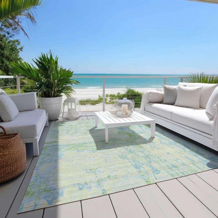 Machine Washable Indoor/Outdoor Christain ACN1352 Mint Rug