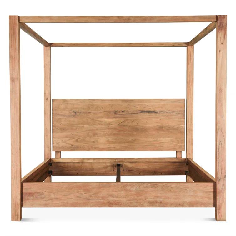 King Brushed Acacia Wood Canopy Bed Frame