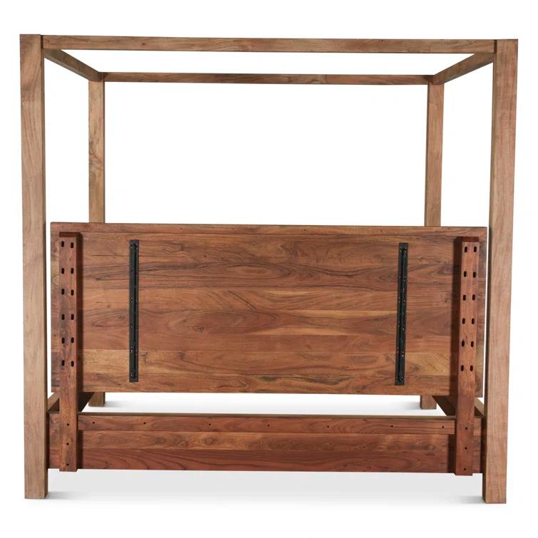King Brushed Acacia Wood Canopy Bed Frame
