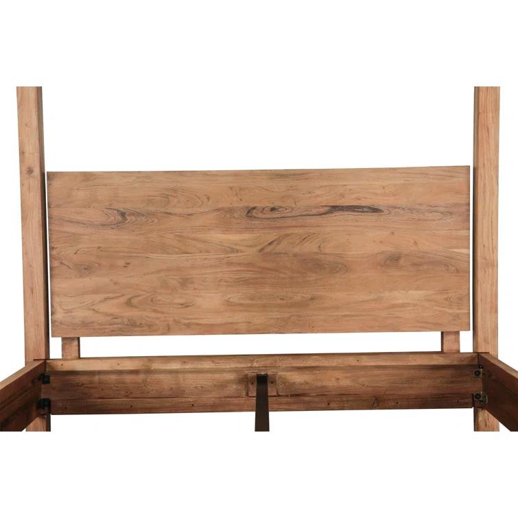 King Brushed Acacia Wood Canopy Bed Frame