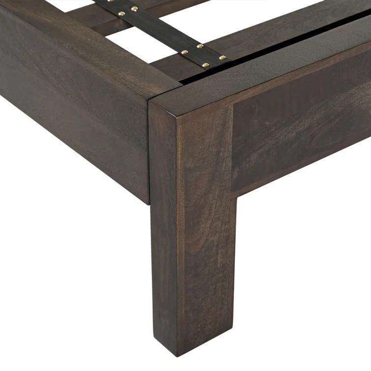 King Dark Brown Mango Wood Platform Bed with Carved Headboard