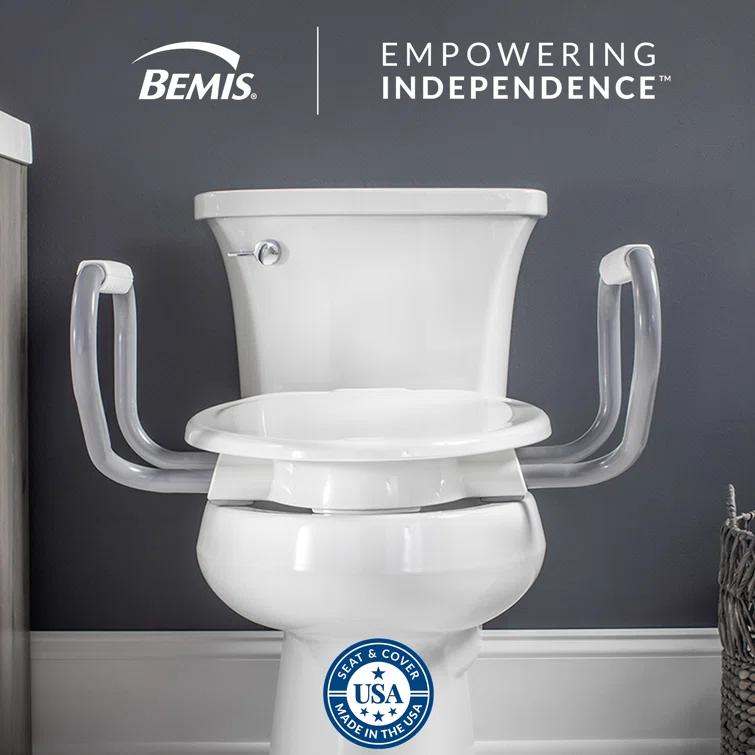 Bemis Assurance 3" Raised Toilet Seat with Handles and Bidet Attachment, Secure Hinges, Elongated, White 7YE85320H20 ARM
