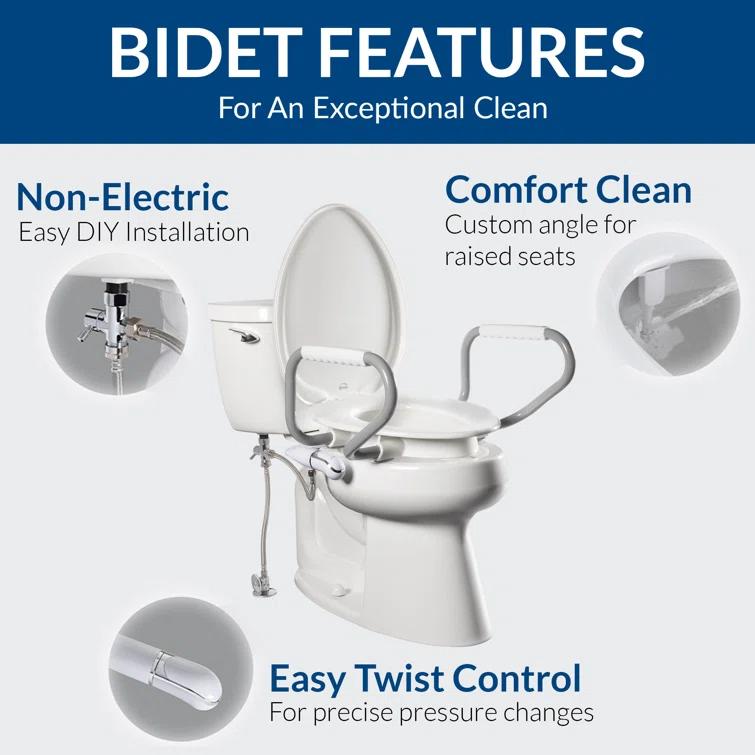 Bemis Assurance 3" Raised Toilet Seat with Handles and Bidet Attachment, Secure Hinges, Elongated, White 7YE85320H20 ARM