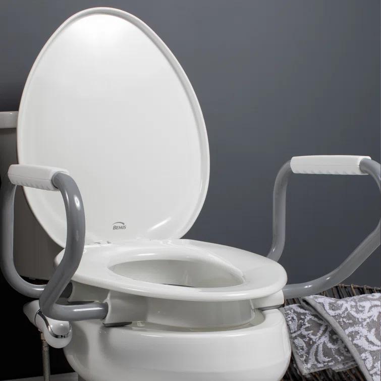 Bemis Assurance 3" Raised Toilet Seat with Handles and Bidet Attachment, Secure Hinges, Elongated, White 7YE85320H20 ARM
