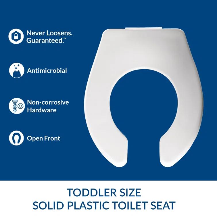 BB955CT Commercial Open Front Baby/Toddler Toilet Seat, Never Loosens, Plastic, White, Round