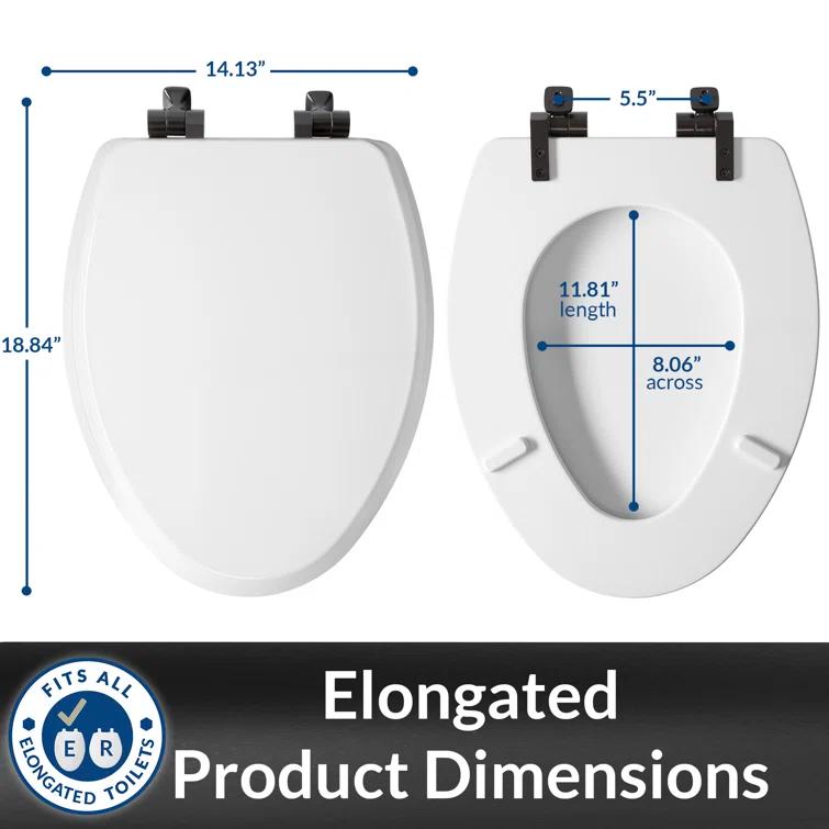 Mayfair by Bemis 7M1826MBSL 000 Bennett Toilet Seat with Metal Hinges, Slow Close Wood Seat, Easy Install, Elongated, White