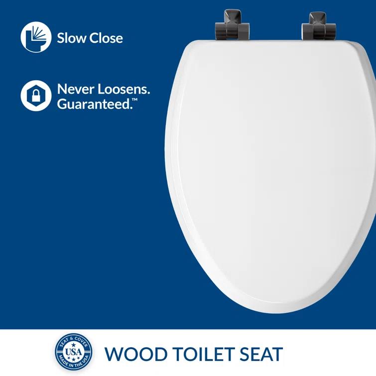 Mayfair by Bemis 7M1826MBSL 000 Bennett Toilet Seat with Metal Hinges, Slow Close Wood Seat, Easy Install, Elongated, White