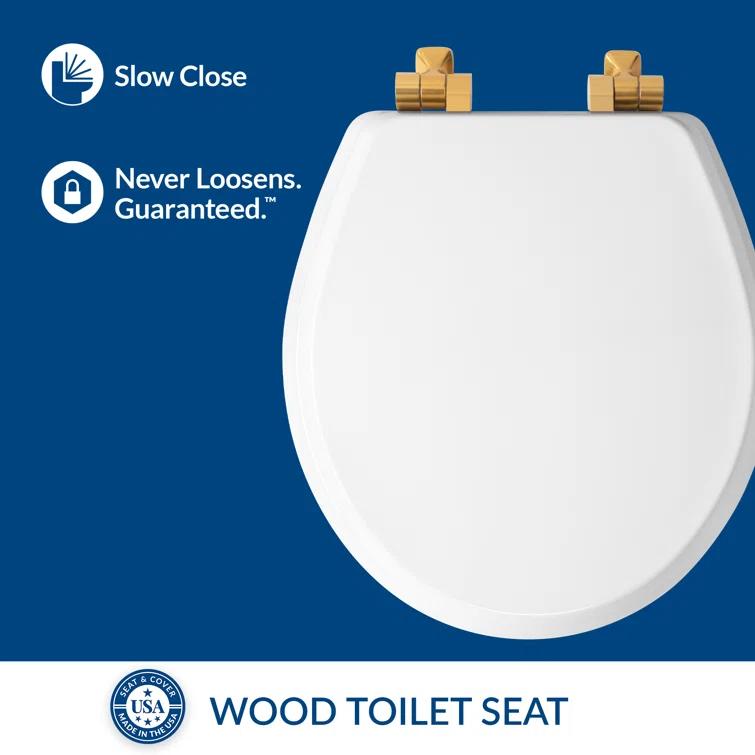 Mayfair by Bemis 7M1826BGSL 000 Bennett Toilet Seat with Metal Hinges, Slow Close Wood Seat, Easy Install, Elongated, White