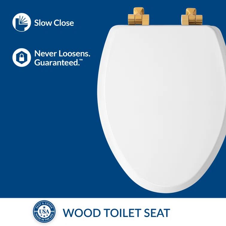 Mayfair by Bemis 7M1826BGSL 000 Bennett Toilet Seat with Metal Hinges, Slow Close Wood Seat, Easy Install, Elongated, White
