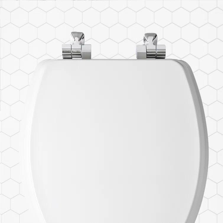 Bennett Toilet Seat with Metal Hinges, Slow Close Wood Seat, Easy Install, Elongated, White