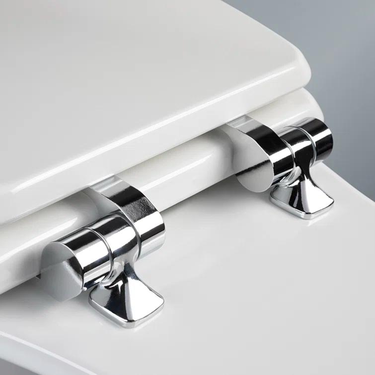 Bennett Toilet Seat with Metal Hinges, Slow Close Wood Seat, Easy Install, Elongated, White