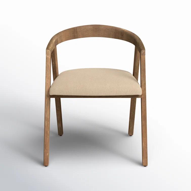 Beige Linen Upholstered Arm Chair with Wood Frame