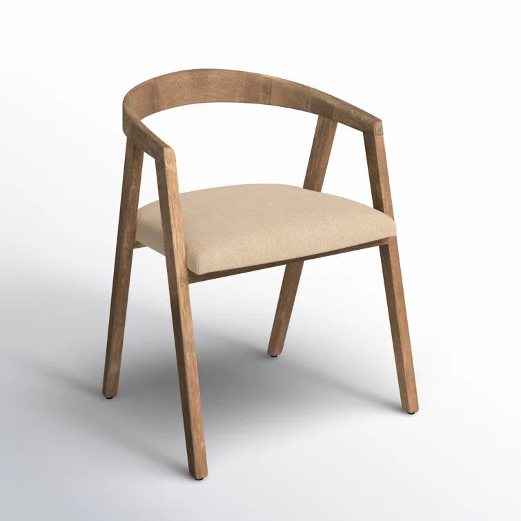 Beige Linen Upholstered Arm Chair with Wood Frame