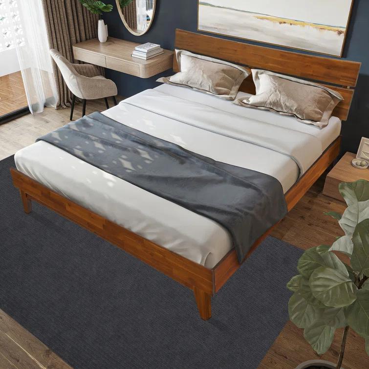 Acacia Aurora Premium Solid Wood Platform Bed Frame and High Headboard, King Bed Frame with Headboard Included, Mid Century Modern Bed with 5 years Warranty