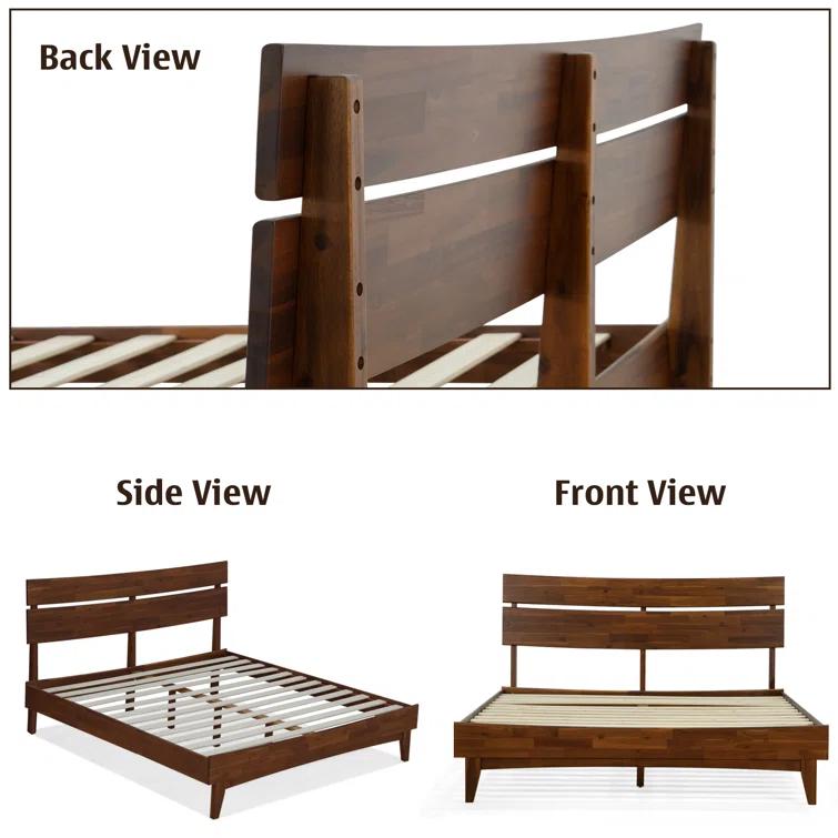 Acacia Aurora Premium Solid Wood Platform Bed Frame and High Headboard, King Bed Frame with Headboard Included, Mid Century Modern Bed with 5 years Warranty