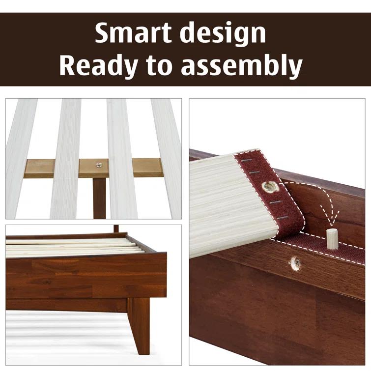 Acacia Aurora Premium Solid Wood Platform Bed Frame and High Headboard, King Bed Frame with Headboard Included, Mid Century Modern Bed with 5 years Warranty