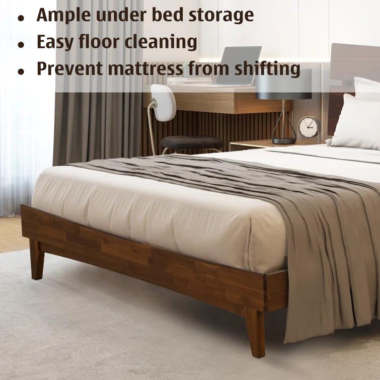 Acacia Aurora Premium Solid Wood Platform Bed Frame and High Headboard, King Bed Frame with Headboard Included, Mid Century Modern Bed with 5 years Warranty