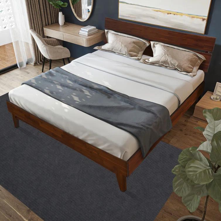 Acacia Aurora Premium Solid Wood Platform Bed Frame and High Headboard, King Bed Frame with Headboard Included, Mid Century Modern Bed with 5 years Warranty