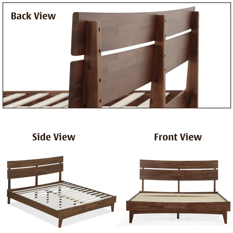 Acacia Aurora Premium Solid Wood Platform Bed Frame and High Headboard, Queen Bed Frame with Headboard, Mid Century Modern Bed with 5 years Warranty