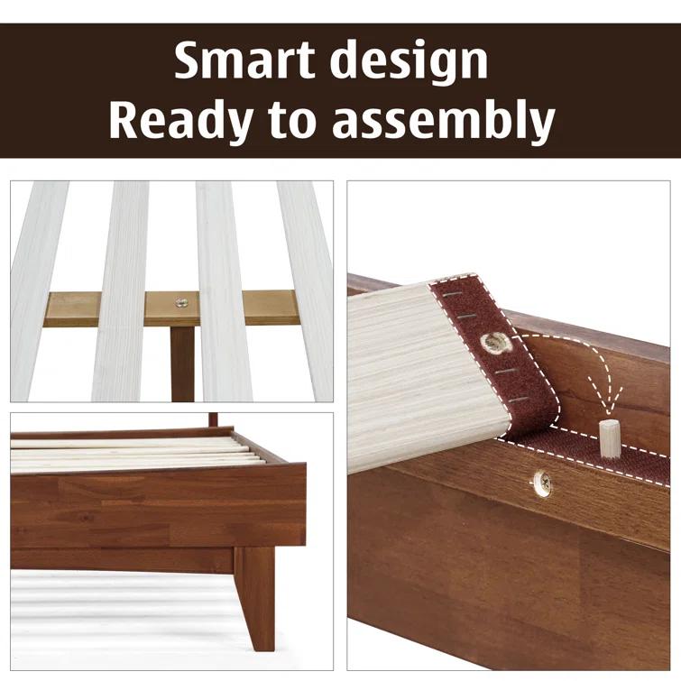 Acacia Aurora Premium Solid Wood Platform Bed Frame and High Headboard, Queen Bed Frame with Headboard, Mid Century Modern Bed with 5 years Warranty