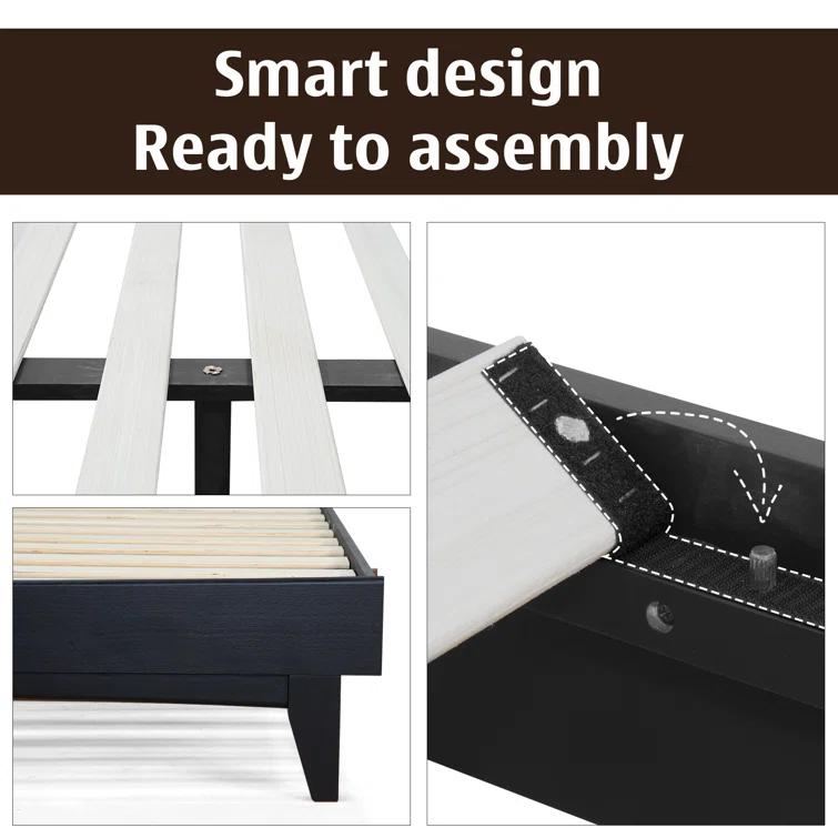 Acacia Aurora Premium Solid Wood Platform Bed Frame and High Headboard, King Bed Frame with Headboard Included, Mid Century Modern Bed with 5 years Warranty