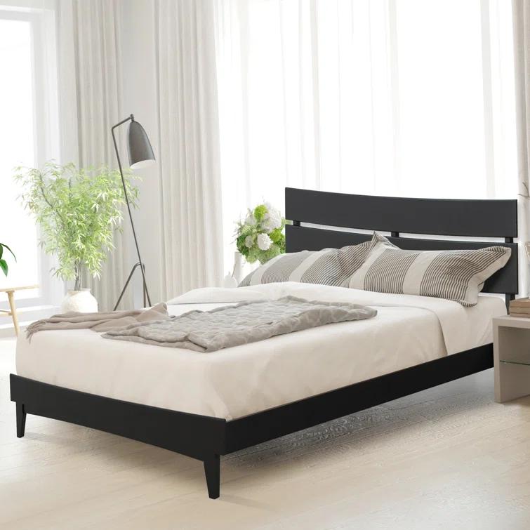 Acacia Aurora Premium Solid Wood Platform Bed Frame and High Headboard, King Bed Frame with Headboard Included, Mid Century Modern Bed with 5 years Warranty