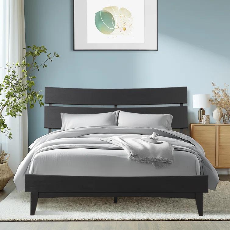 Acacia Aurora Premium Solid Wood Platform Bed Frame and High Headboard, King Bed Frame with Headboard Included, Mid Century Modern Bed with 5 years Warranty