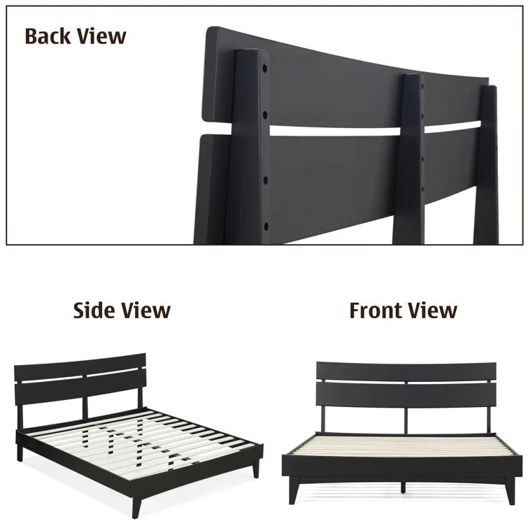 Acacia Aurora Premium Solid Wood Platform Bed Frame and High Headboard, King Bed Frame with Headboard Included, Mid Century Modern Bed with 5 years Warranty