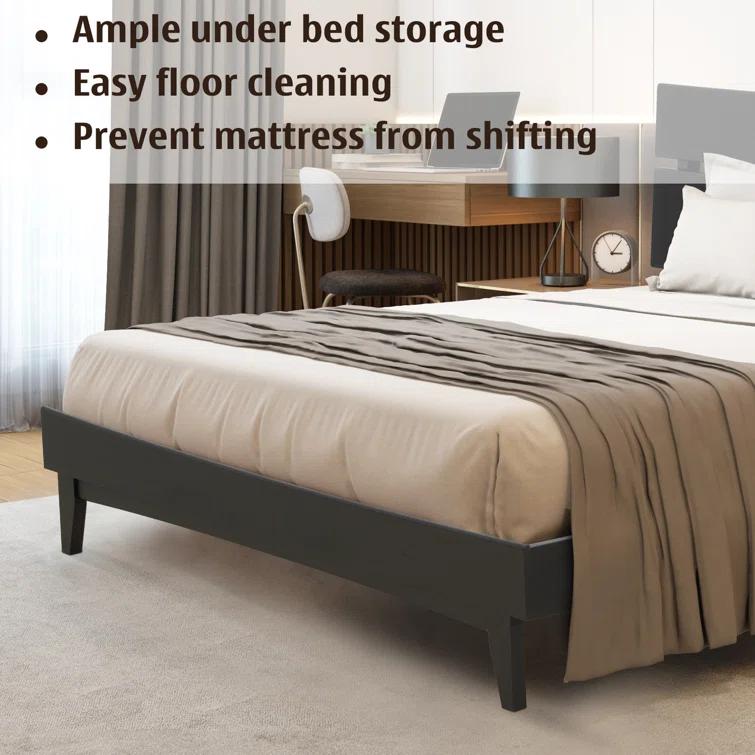 Acacia Aurora Premium Solid Wood Platform Bed Frame and High Headboard, King Bed Frame with Headboard Included, Mid Century Modern Bed with 5 years Warranty