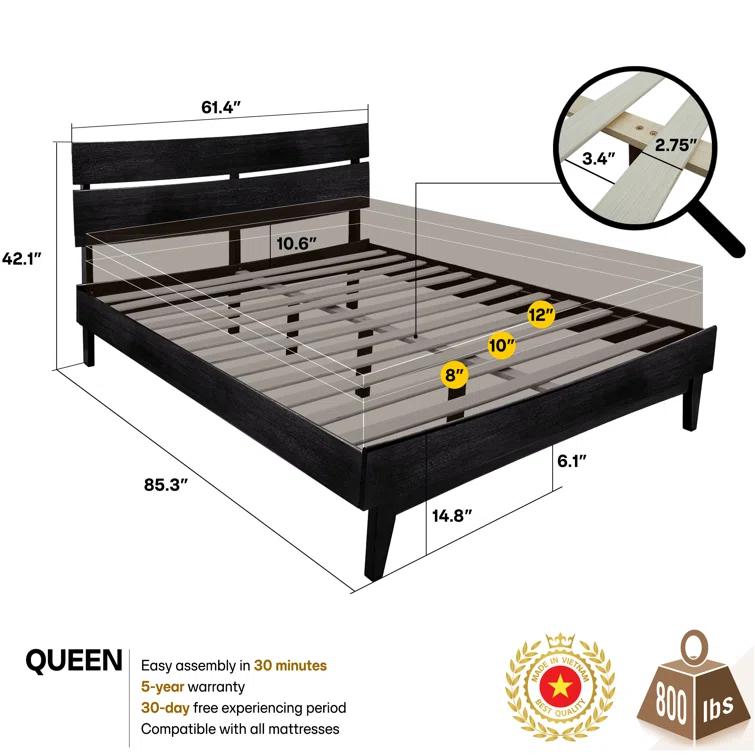 Acacia Aurora Premium Solid Wood Platform Bed Frame and High Headboard, King Bed Frame with Headboard Included, Mid Century Modern Bed with 5 years Warranty